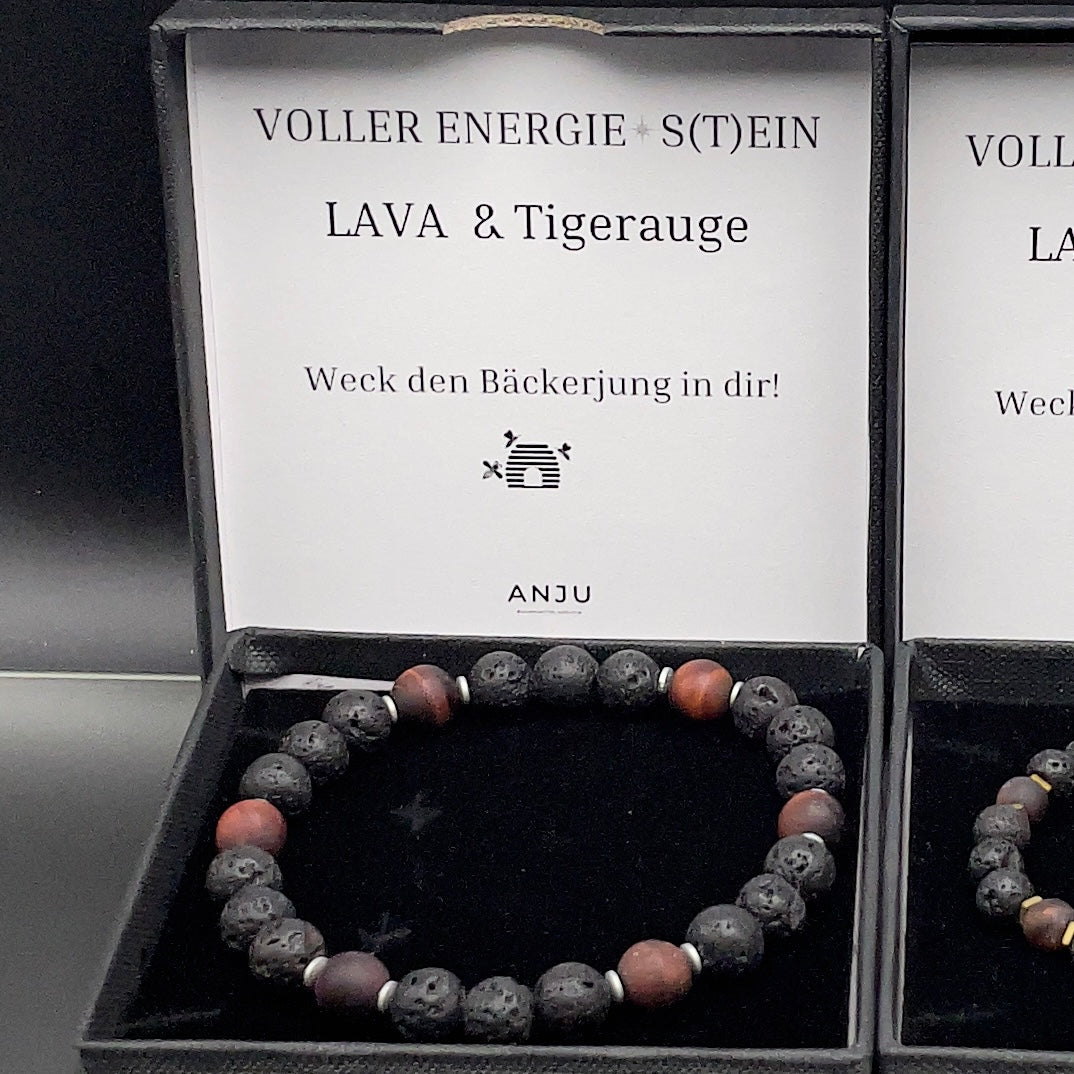 Armband Tigerauge / Lava "Andernacher Bäckerjungen"