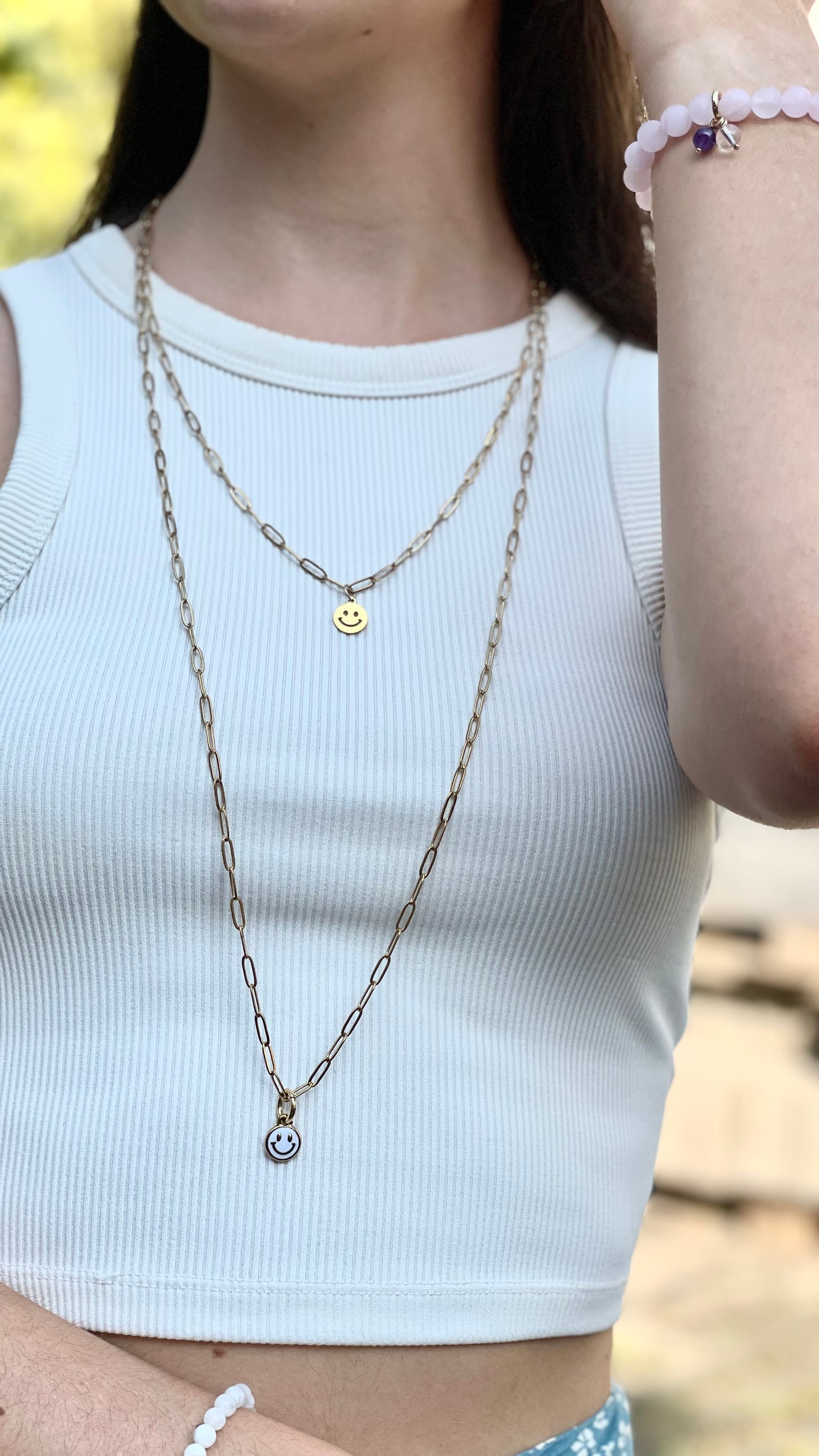 Kette Happy Collection 🙂 Gold mit weißem Anhänger, 85 cm