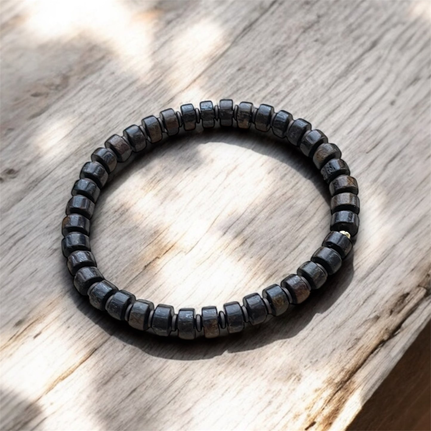 Armband Bronzit "Entschlossen S(t)ein" Discs und Hämatit Highlights