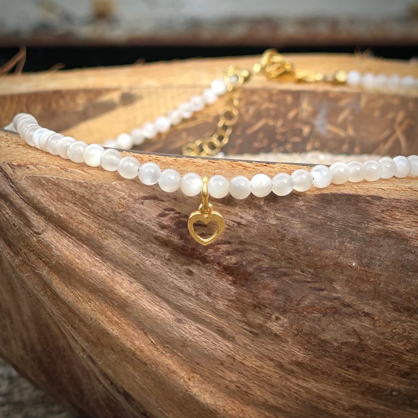 Kette Muschelkern mit 3 mm Perlen (Länge 37 - 45 cm)