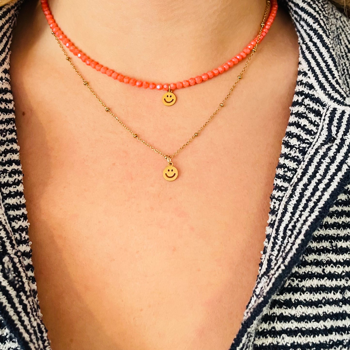 Kette Happy Collection 🙂 Glasperlen Koralle, kurz