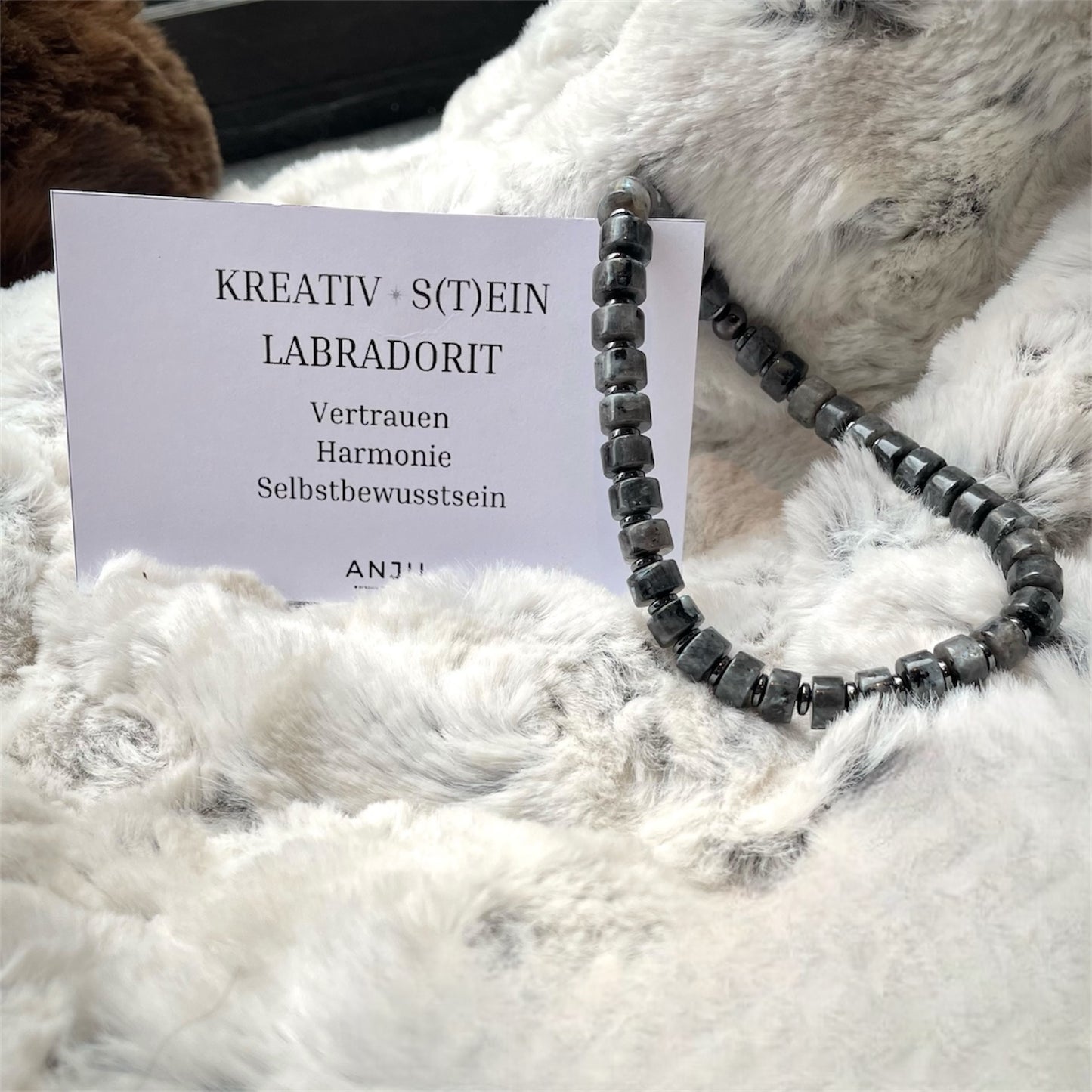 Armband Labradorit „Kreativ S(t)ein“ Discs und Hämatit Highlights