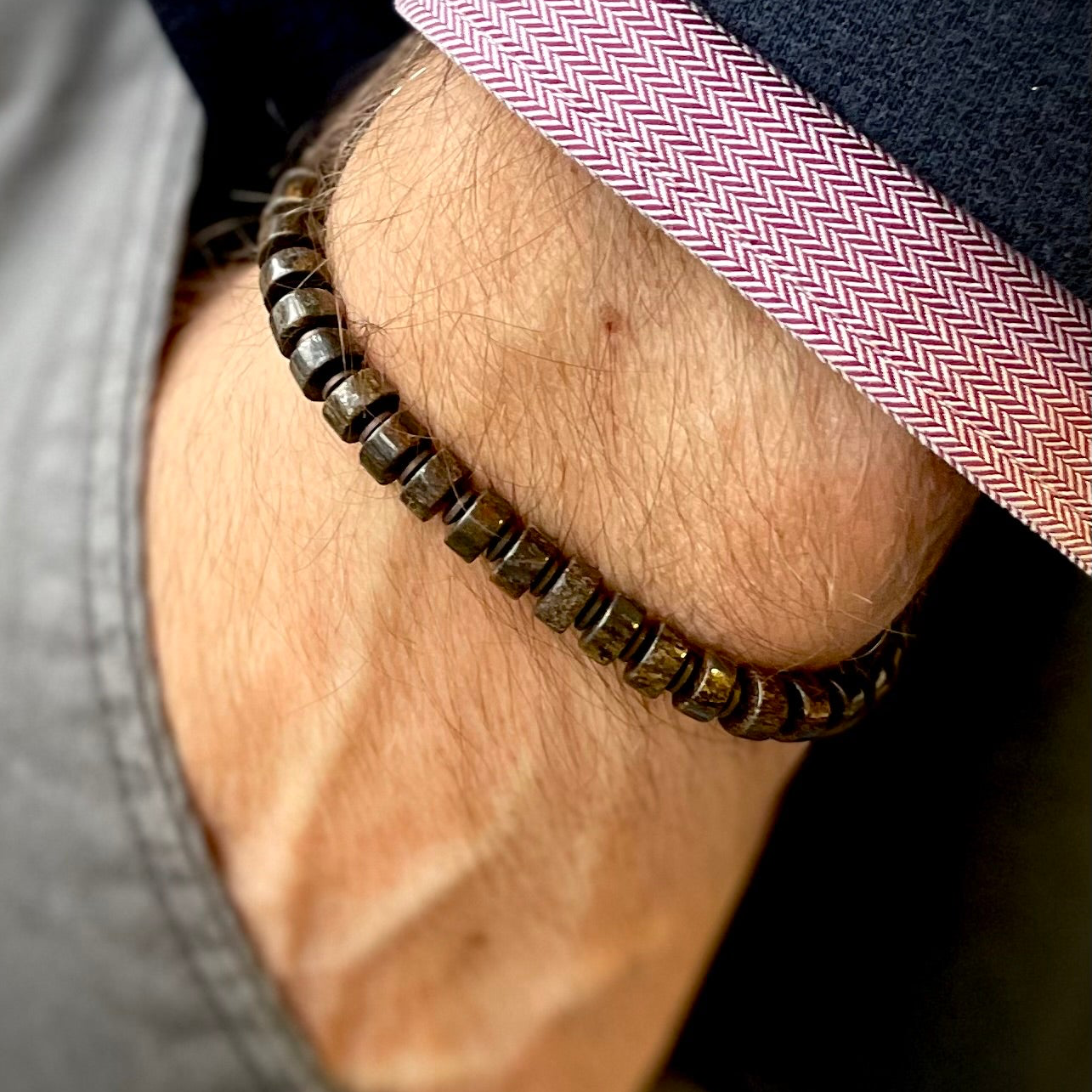 Armband Bronzit "Entschlossen S(t)ein" Discs und Hämatit Highlights