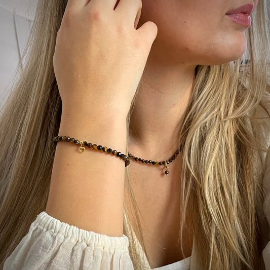 Set-Tigerauge Halskette & Armband - Gold