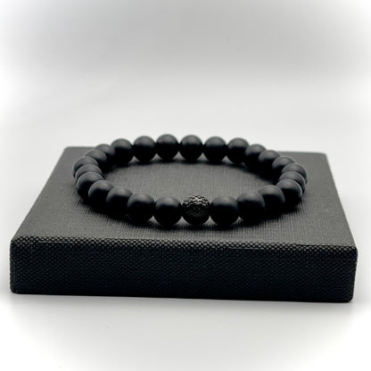 Arrmband Onyx "Gelassen S(t)ein" -8mm Perlen & schwarzer Edelstahlzwischenperle