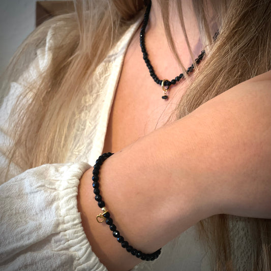 Set-Onyx Halskette & Armband - Gold