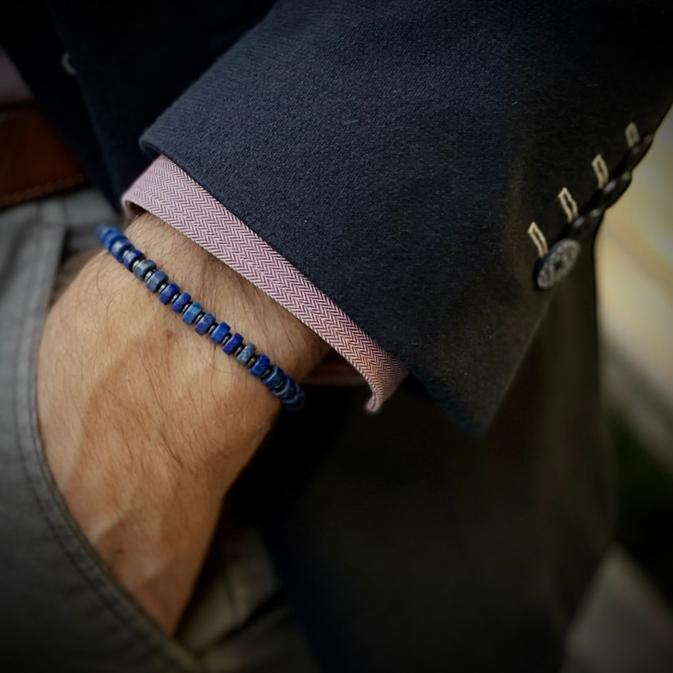 Armband Lapislazuli "Selbstbewusst S(t)ein" Discsteinen und Hämatitscheiben