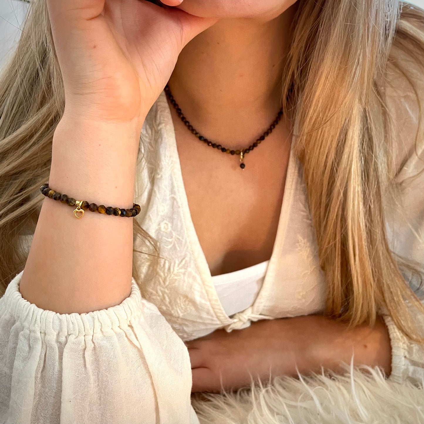 Set-Tigerauge Halskette & Armband - Gold