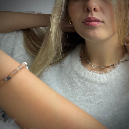 Halskette Mondstein mit 4mm facettierten Perlen und Highlight aus Sterling-Silber