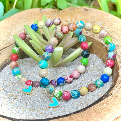 Armband Kaiserlicher Jaspis „Vital S(t)ein“ Sunshine Edition mit 6 mm Perlen und Herz-Anhänger