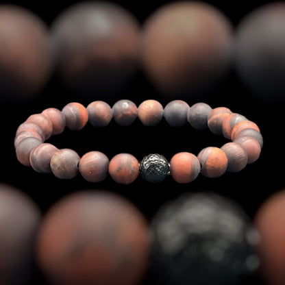 Herrenarmband Rotes Tigerauge Stark S(t)ein mit Edelstahl-Akzent