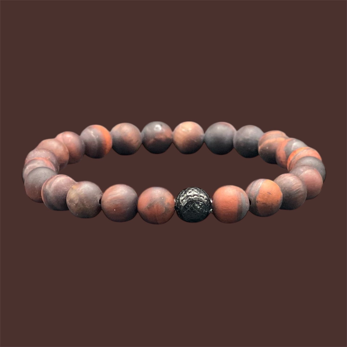 Herrenarmband Rotes Tigerauge Stark S(t)ein mit Edelstahl-Akzent
