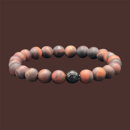Herrenarmband Rotes Tigerauge Stark S(t)ein mit Edelstahl-Akzent