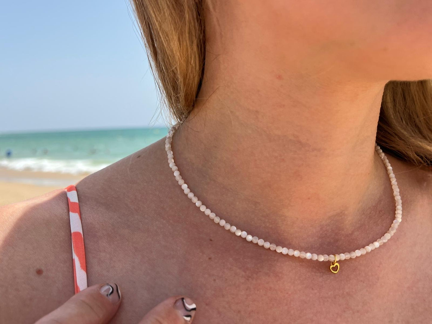 Kette Muschelkern mit 3 mm Perlen (Länge 37 - 45 cm)