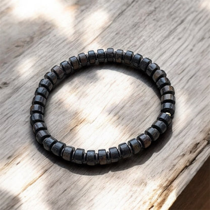Armband Bronzit "Entschlossen S(t)ein" Discs und Hämatit Highlights