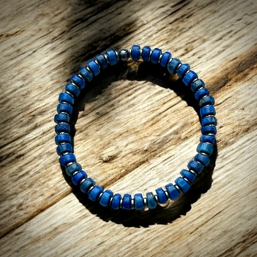 Armband Lapislazuli "Selbstbewusst S(t)ein" Discsteinen und Hämatitscheiben