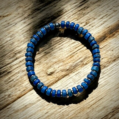 Armband Lapislazuli "Selbstbewusst S(t)ein" Discsteinen und Hämatitscheiben