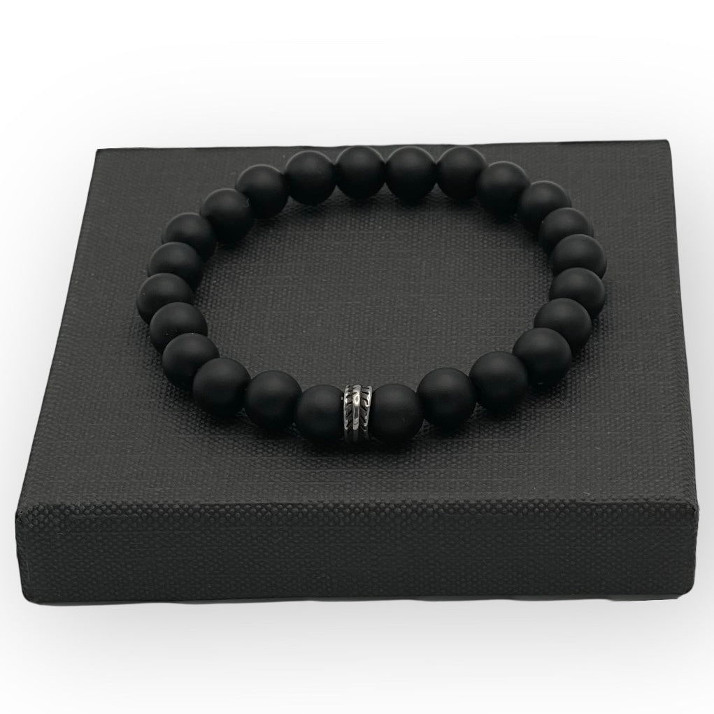 Armband Onyx "Gelassen S(t)ein - 8mm Perlen & Edelstahzwischenteil