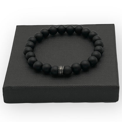 Armband Onyx "Gelassen S(t)ein - 8mm Perlen & Edelstahzwischenteil