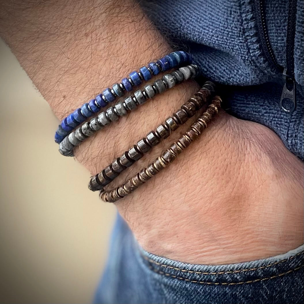 Armband Lapislazuli "Selbstbewusst S(t)ein" Discsteinen und Hämatitscheiben