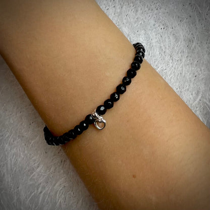 -Armband Onyx "Gelassen S(t)ein"  4 mm Perlen facettiert - Sterling Silber / Sterling Silber 24k vergoldet
