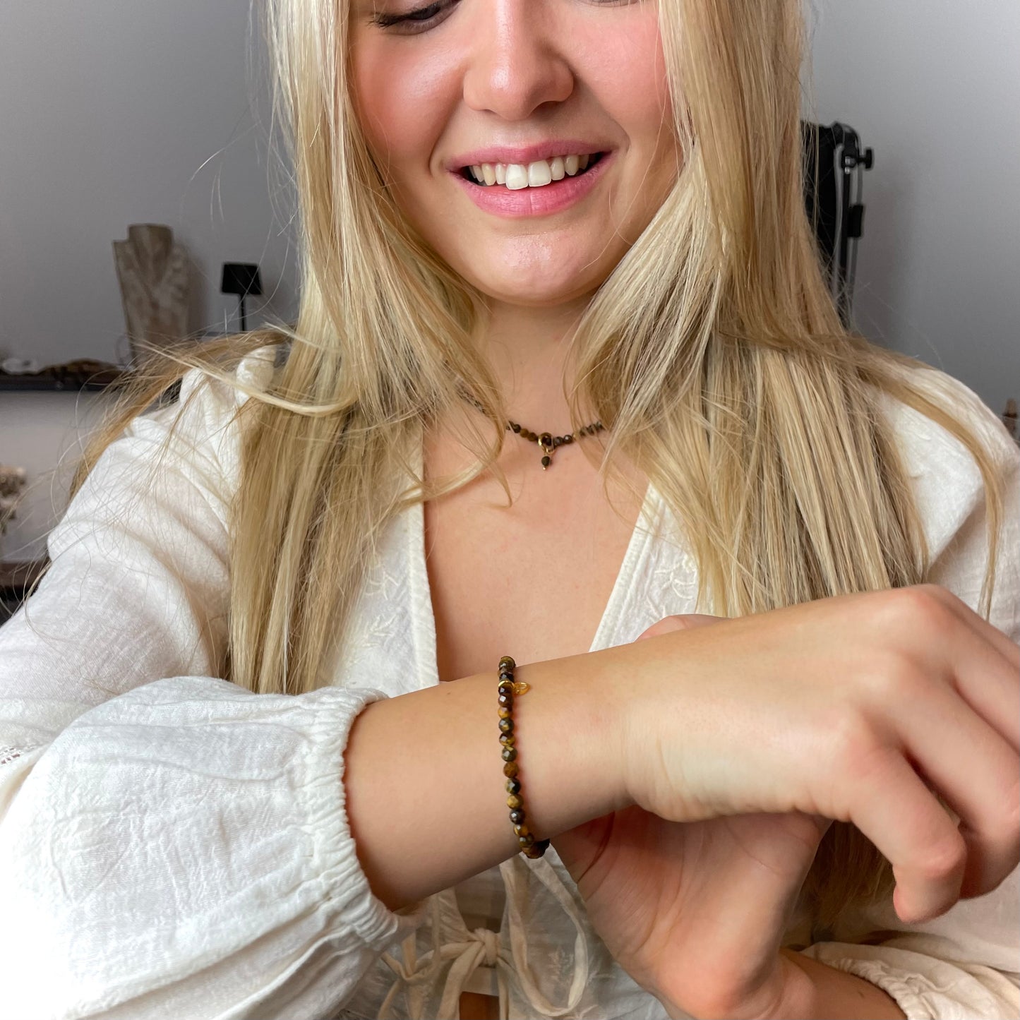 Set-Tigerauge Halskette & Armband - Gold