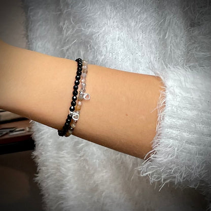 -Armband Onyx "Gelassen S(t)ein"  4 mm Perlen facettiert - Sterling Silber / Sterling Silber 24k vergoldet