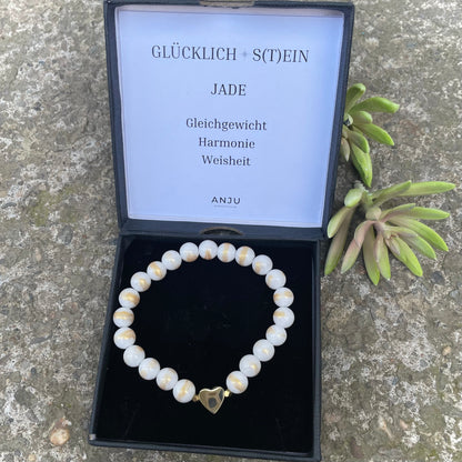 Armband Mashan Jade „Glücklich S(t)ein“ mit 8 mm Perlen und Anhänger