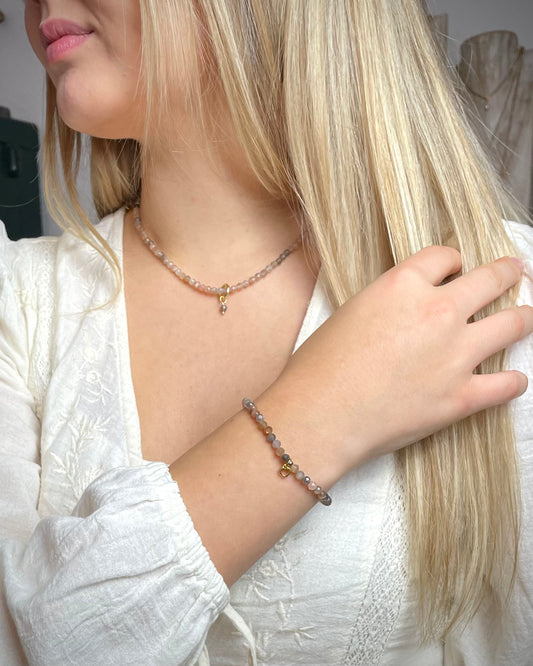 Set-Mondstein Halskette & Armband -Gold