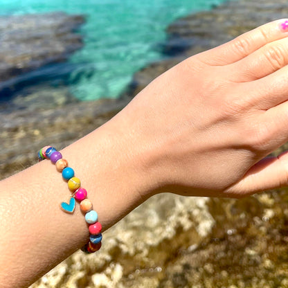 Armband Kaiserlicher Jaspis „Vital S(t)ein“ Sunshine Edition mit 6 mm Perlen und Herz-Anhänger